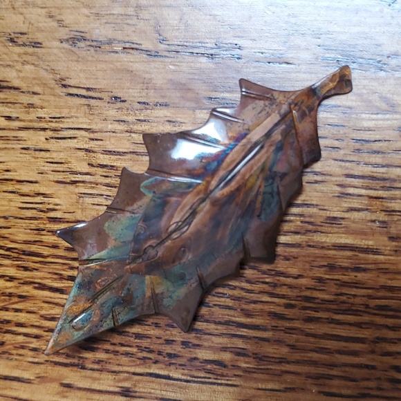 Copper Leaf Pin w/Bronzy Green Finish - Picture 2 of 6